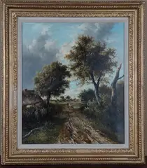 Joseph Thors, Figure on Horseback on a Country Lane, oil on canvas