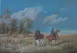 Georges de Swertschkoff, Sujet de Chasse en Russie', and Cosaques, Chevaux et Barzoi (Hunting Scenes with Russian Barzoi Dogs), 1935, two watercolours with gouache and pastel