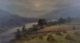 Joseph Farquharson, Scottish Valley with Corn Stooks and River