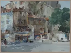 William Russell Flint, The Notice Board, La Voulte-sur-Rhône, 1961, watercolour