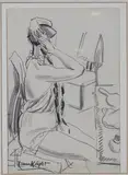 Laura Knight, Making up Tchernicheva, 1925, black chalk