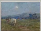 Arthur Winter Shaw, Rising Moon' (Cattle grazing at Amberley), watercolour