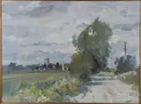 Edward Wesson, Country Lane with Distant Village and Church