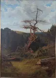 Frank Walton, A Woodsman seated on Felled Timber in a Rolling Landscape, oil on canvas