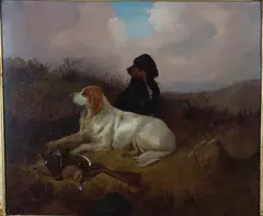 Colin Graeme Roe, The Day's Bag, Gun Dogs, probably Setters, in a Landscape, oil on canvas