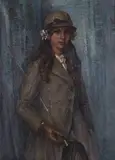 Bertha Dorph, Three-quarter Length Portrait of a Lady wearing a Cloche Hat and holding a Riding Crop, 1914, oil on canvas
