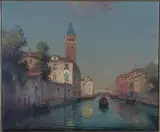 Colette Bouvard, Gondolier on a Venetian Backwater, oil on canvas