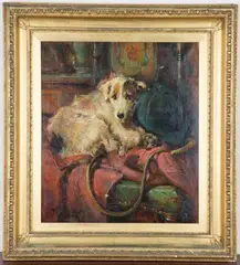 Philip Eustace Stretton, Leave me Alone' (Terrier on a Chair), oil on canvas