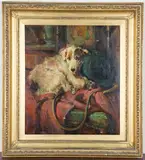 Philip Eustace Stretton, Leave me Alone' (Terrier on a Chair), oil on canvas