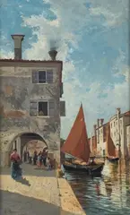View along a Venetian Canal by Pietro Barucci, oil on canvas, sold Dec 2021