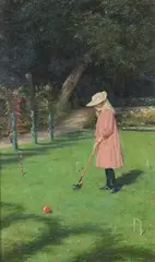 Joseph Farquharson, A Girl playing Croquet on a Summers Day, oil on canvas