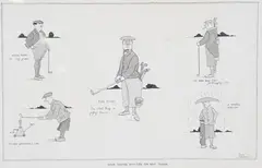 William Heath Robinson, Some Golfing Novelties for Next Season, ink with watercolour