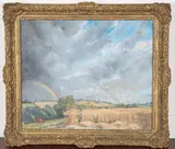 Charles Wheeler, Landscape with Hay Stooks and Rainbow, oil on canvas