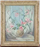 Muriel Bourne, Still Life of Pink Lilies in a Vase, oil on canvas