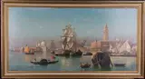 Friedrich Nerly, View of the Dogana, Venice, with a Ship being Righted, oil on canvas