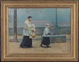 P. Baysse, Priest and Altar Boy walking along a Street, 1925, oil on canvas