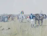 Peter Biegel, Though the Blue Sky Shone Brightly, and the Larks Sang Aloud' (Racehorses and Jockeys at Aintree)