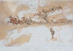Charles Robinson, Old Sporting Prints Review, The High Flyer - London to New York in a Snow Drift, watercolour