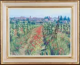 Lionel Aggett, Poppies and Vines, Bevagna, Umbria, pastel on board