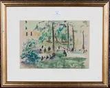 Paul Maze, Figures in a Parkland, pastel