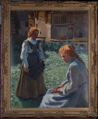Max von Schmaedel, Portrait of Two Girls in a Garden, oil on canvas