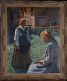 Max von Schmaedel, Portrait of Two Girls in a Garden, oil on canvas