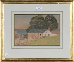 Joseph Southall, Grazing Sheep, Watchet, Somerset, 1915, pencil and pastel on buff paper