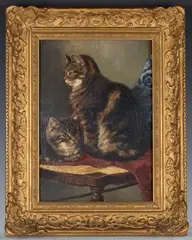 Mabel P. Moultrie, Two Cats on a Chair, oil on canvas
