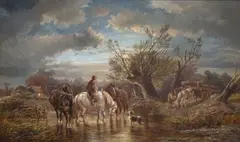 Alexis de Leeuw, Landscape, The Ford, oil on canvas