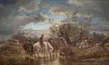 Alexis de Leeuw, Landscape, The Ford, oil on canvas