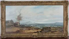 F.H. Oswald, Edinburgh from Burntisland, 1869, oil on panel