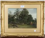 W. Rider, Rural Scene with Figures talking over a Fence near a Dog running in a Field, 1823, oil on board