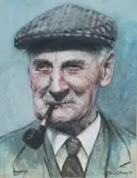 John A. Blakey, Head and Shoulders Portrait of a Man wearing a Flat Cap and with Clenching a Pipe in his Mouth, watercolour