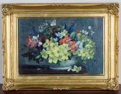 Stuart Scott Somerville, Flowers in a Bowl, oil on board