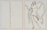 Laura Knight, Christmas Card Design with Female Nude holding a Scroll, two panel pen and ink