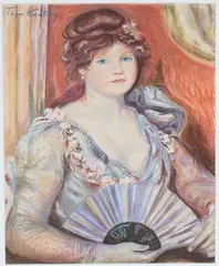 Tom Keating, Portrait of a Lady holding a Fan, pastel