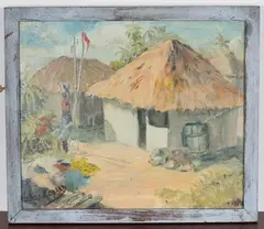 Noël Coward, View of a Jamaican Hut, oil on board