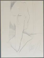 Homage to Amedeo Modigliani with a Head and Shoulders Portrait by Elmyr de Hory, pencil drawing, sold Feb 2021