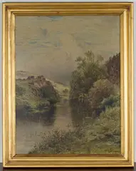 John Adams Whipple, View along a River, oil on canvas