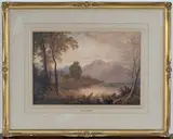 John Varley, Mountainous Landscape with a Village on the Bank of a Lake