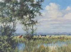 Ann P. Knowler, Watermeadows at Amberley, oil on canvas