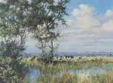 Ann P. Knowler, Watermeadows at Amberley, oil on canvas
