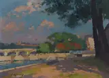 Ernest Jules Renoux, Le Pont Neuf et le Vert Galant, oil on panel