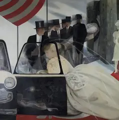 Julia Heseltine, The Bride and the Mourners, oil on board