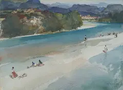 William Russell Flint, Washerwomen by the Drôme (between Crest and Aouste), 1960, watercolour