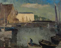 La Vieux Bassin, Honfleur by Henry Ludlow, oil on board, sold Sep 2020