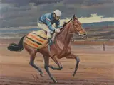 Neil Cawthorne, The Racehorse Red Rum with Jockey-up, training on a Beach, oil on canvas