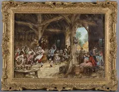 Frank Moss Bennett, Figures dancing in a Tavern or Barn, oil on canvas