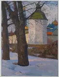 Nicolai Barchenkov, Towards Evening' (Winter Landscape, Russia), oil on board