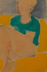 John Emanuel, Figure on a Yellow Sofa, watercolour and ink